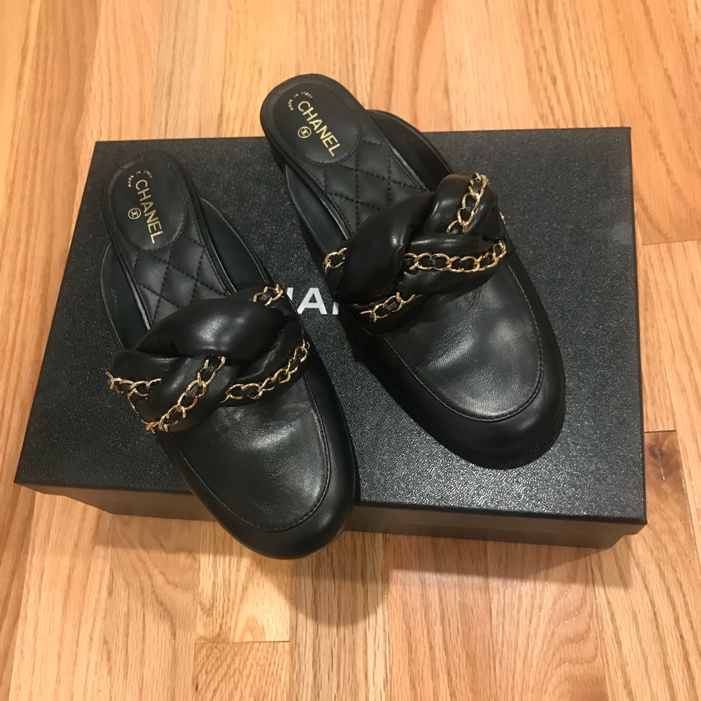 Chanel Black Braided Mules Loafer Slip on 6 RARE - Picture 3 of 15